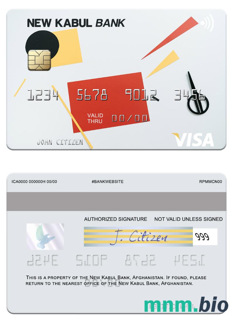 Afghanistan New Kabul Bank przykład karty visa w formacie PSD